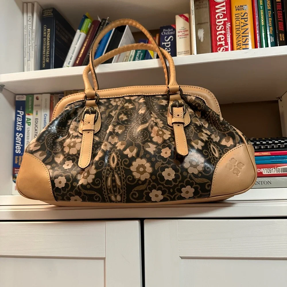 Patricia Nash Floral Pattern Satchel Handbag in Brown and Tan